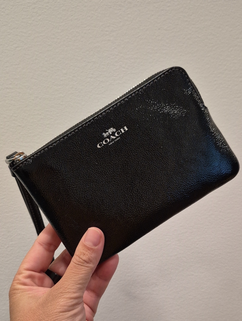 Coach Black Patent Leather Wristlet Pouch